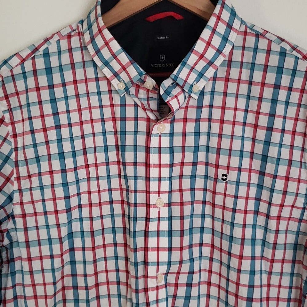 Victorinox Red and Blue Plaid Casual Button Down Shirt